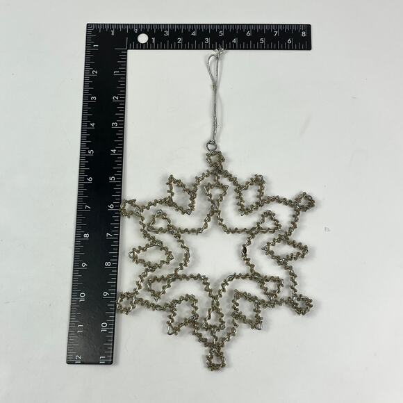 Vtg 1950s German Wire Snowflake Ornament Tinsel Beaded Star 7" Holiday Decor - Picture 5 of 8